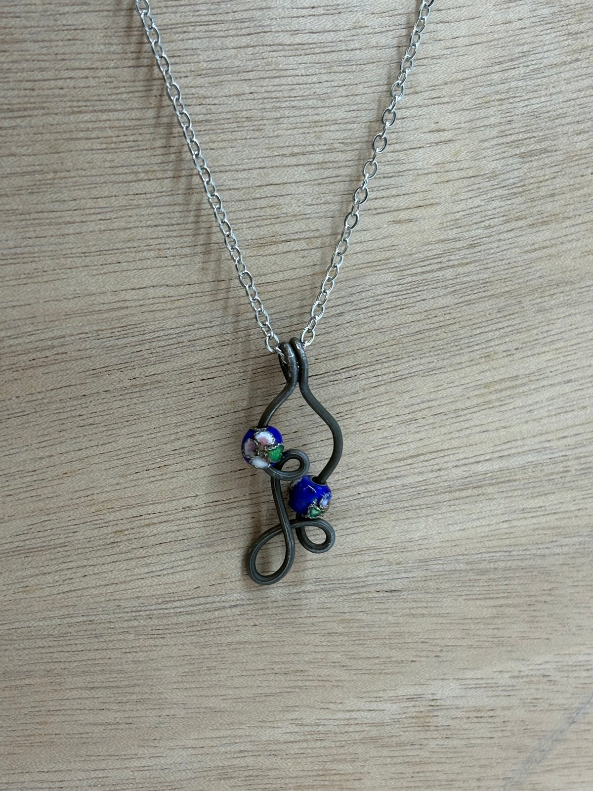 Cloisonné Wire Woven Botanical Pendant on Chain