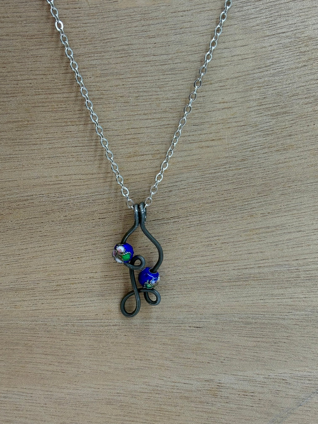 Cloisonné Wire Woven Botanical Pendant on Chain