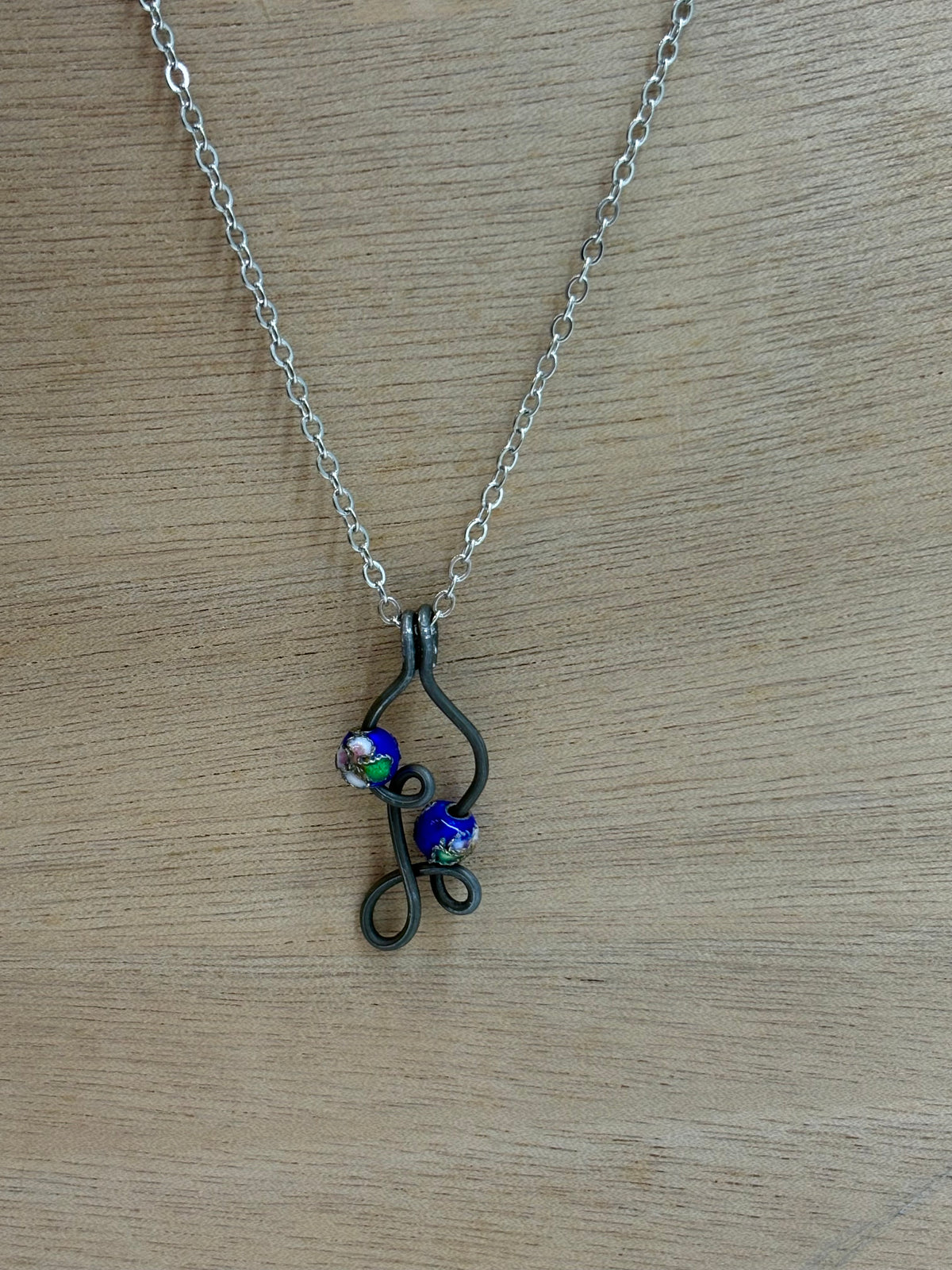 Cloisonné Wire Woven Botanical Pendant on Chain