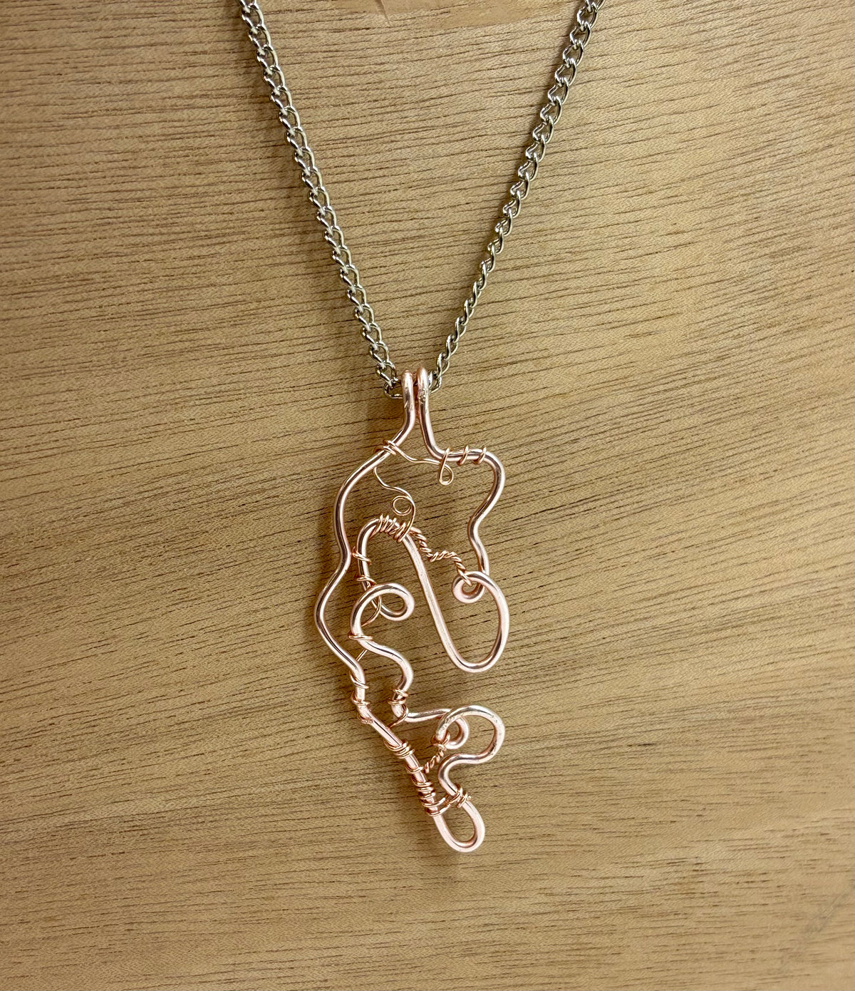 Wire Woven Pendant on Chain - Rose
