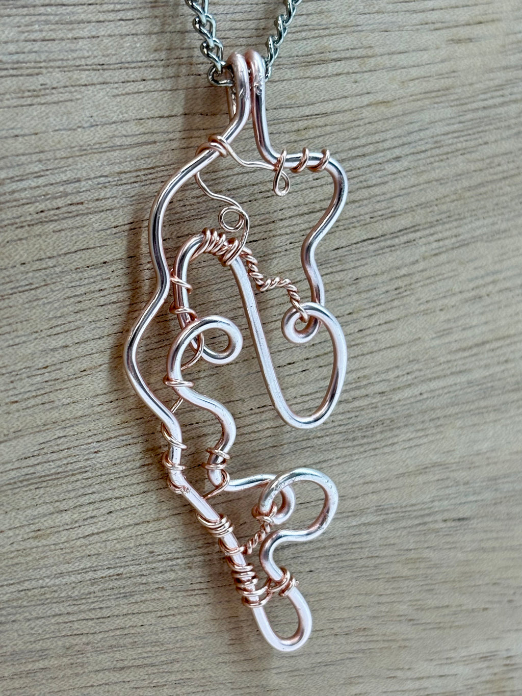 Wire Woven Pendant on Chain - Rose