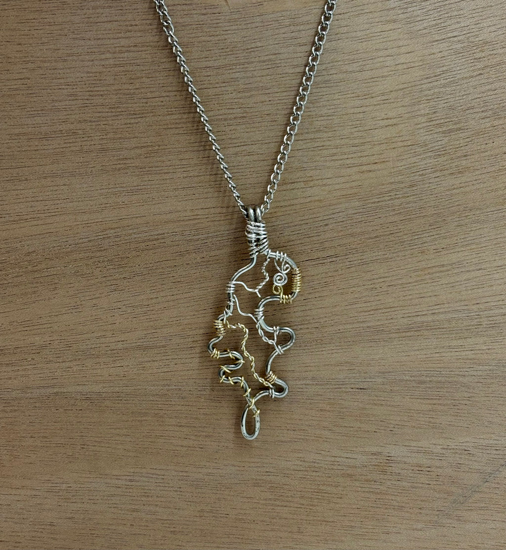 Wire Woven Pendant on Chain - Mixed Metals