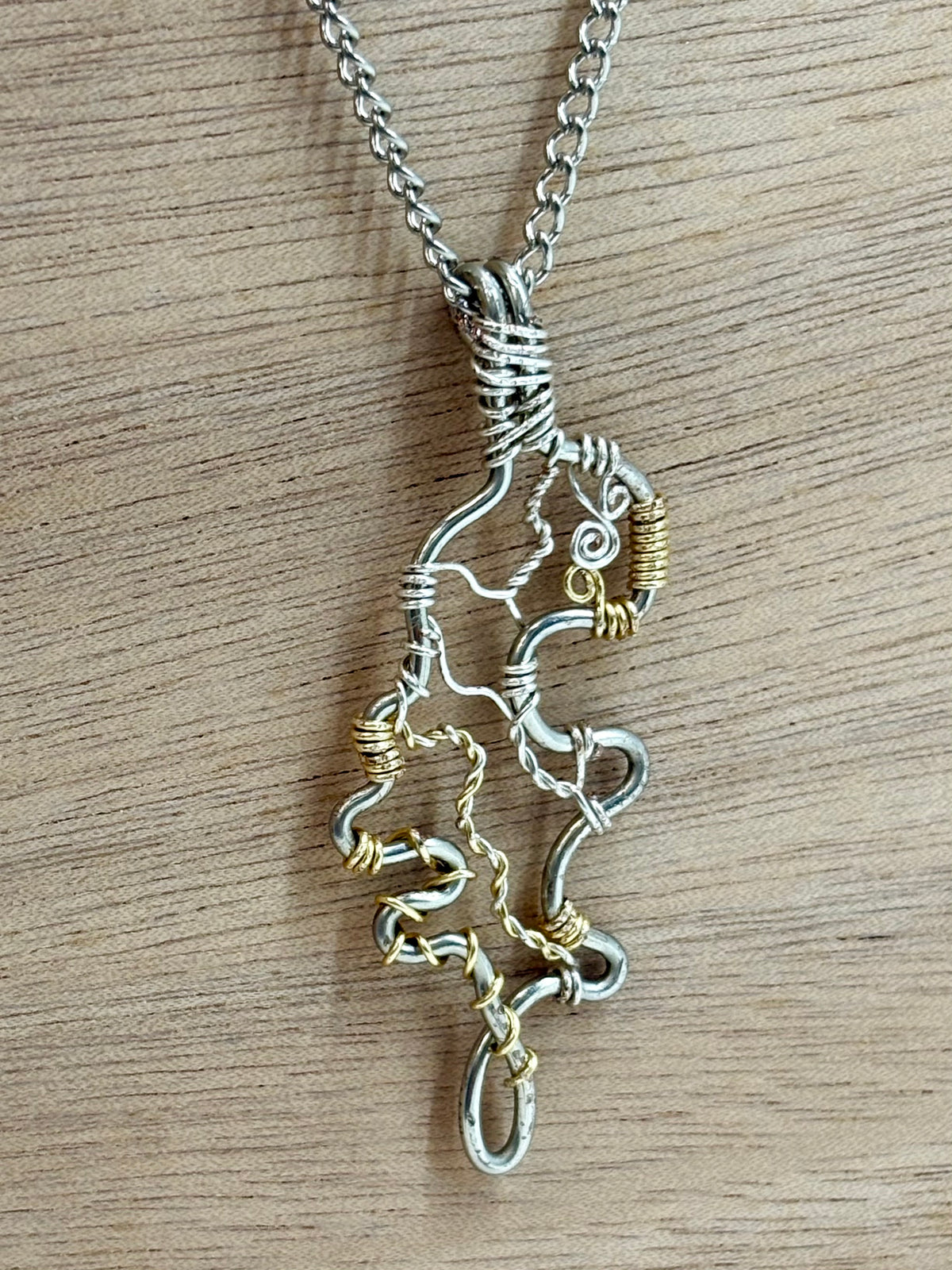 Wire Woven Pendant on Chain - Mixed Metals