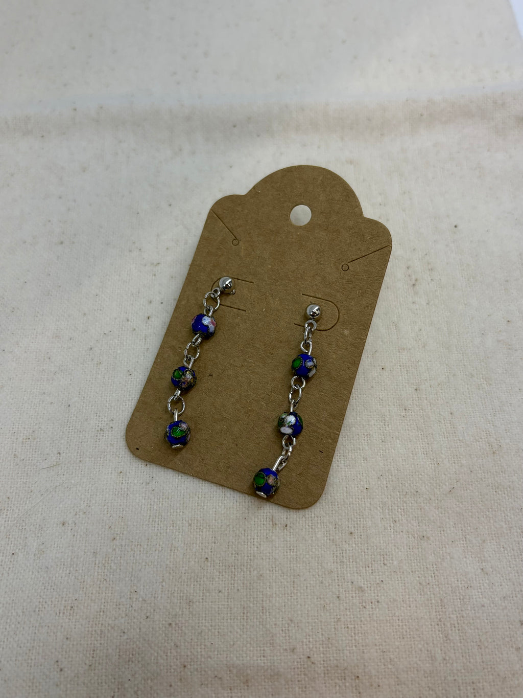 Midnight Cloisonné Long Drop Studs