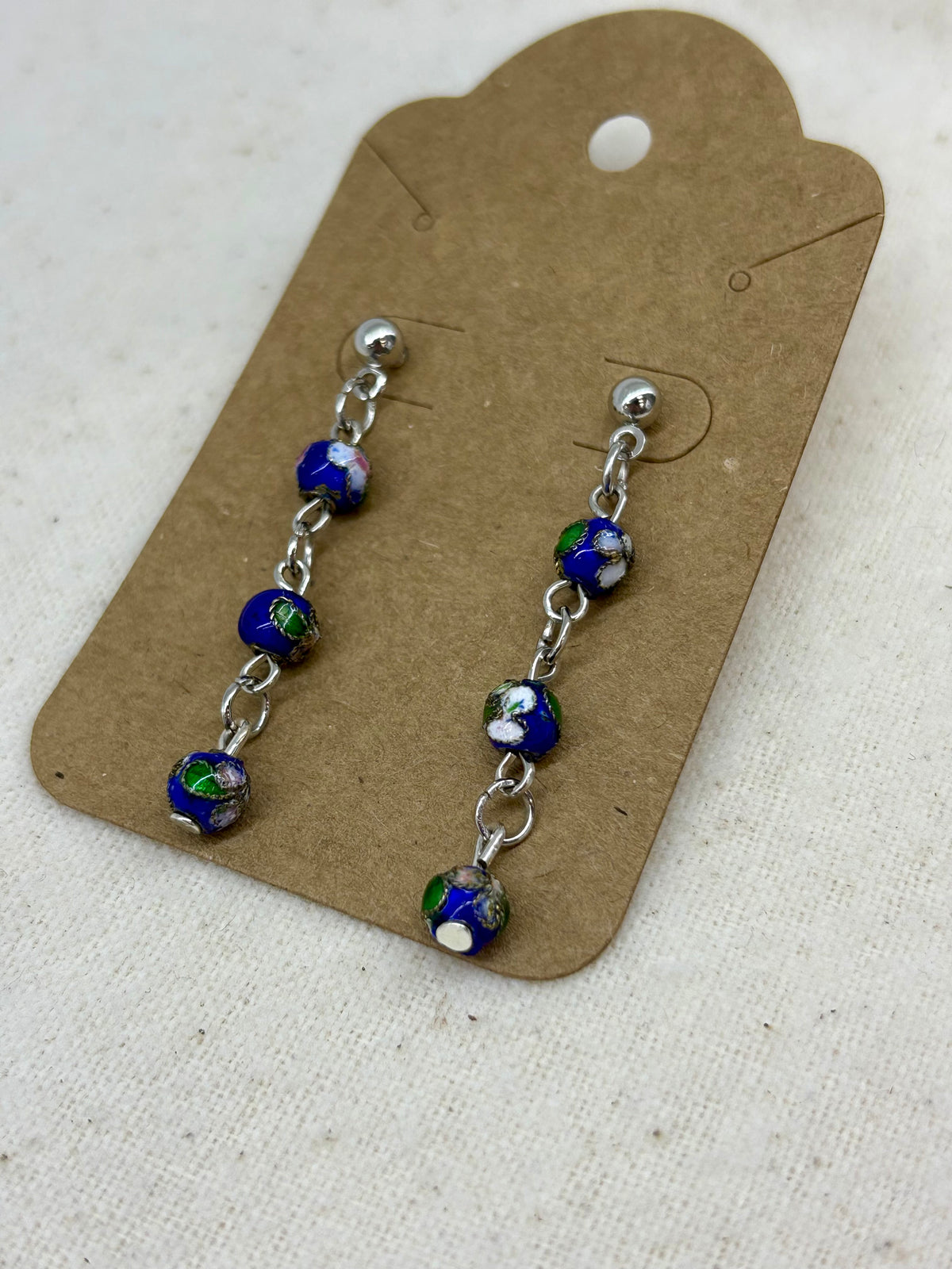 Midnight Cloisonné Long Drop Studs