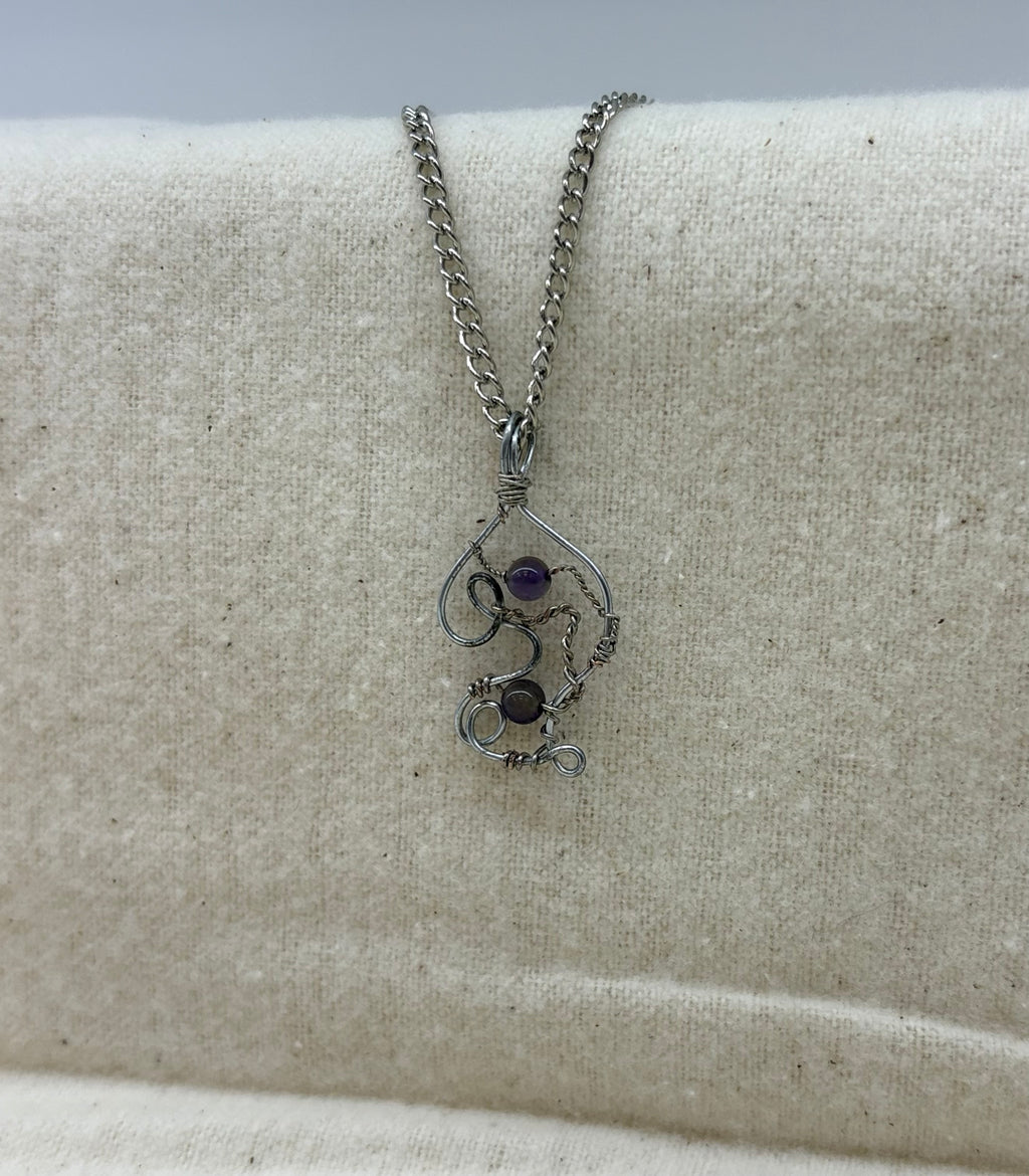 Mossveil Amethyst Wire Woven Pendant on Chain