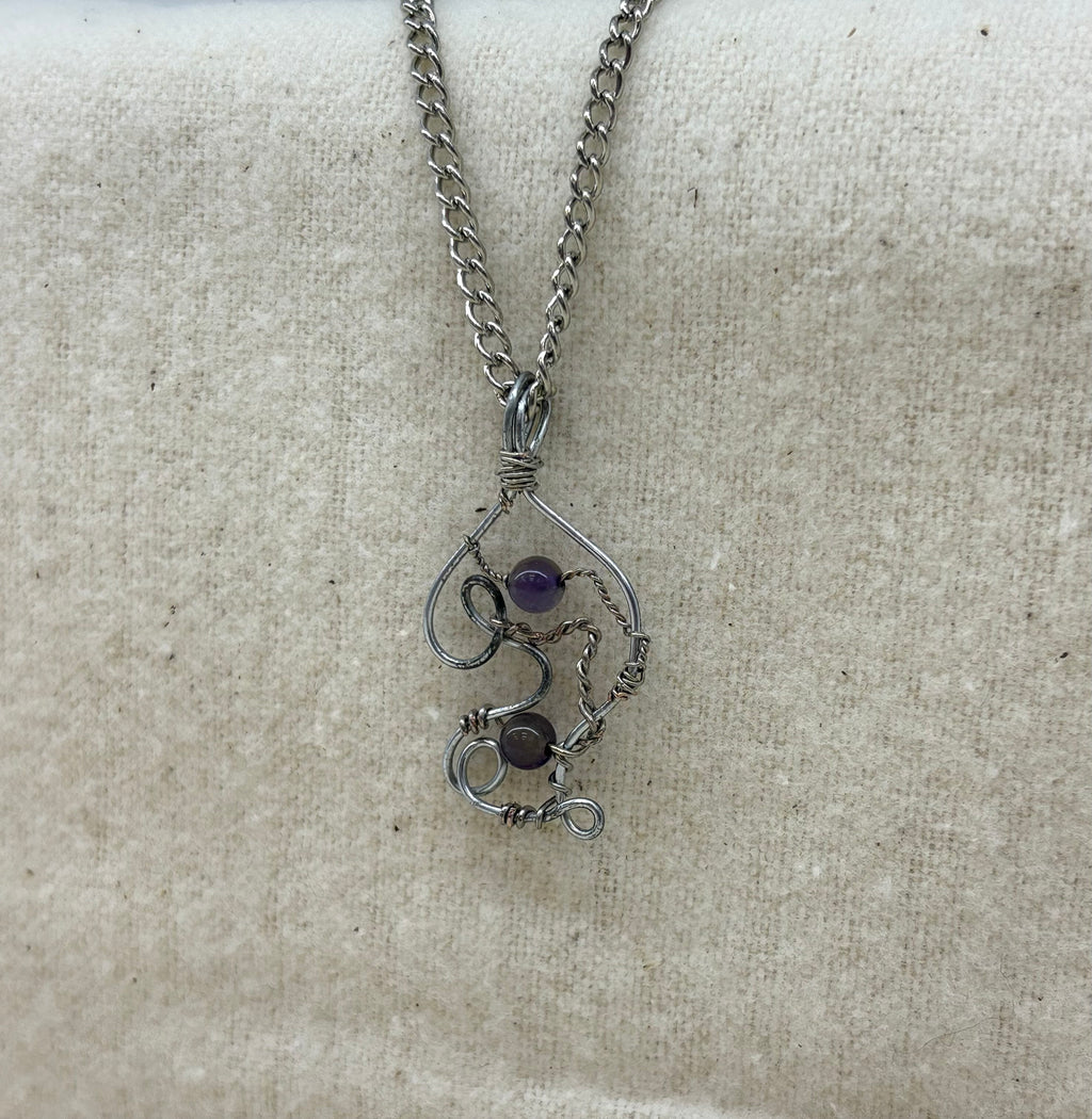 Mossveil Amethyst Wire Woven Pendant on Chain