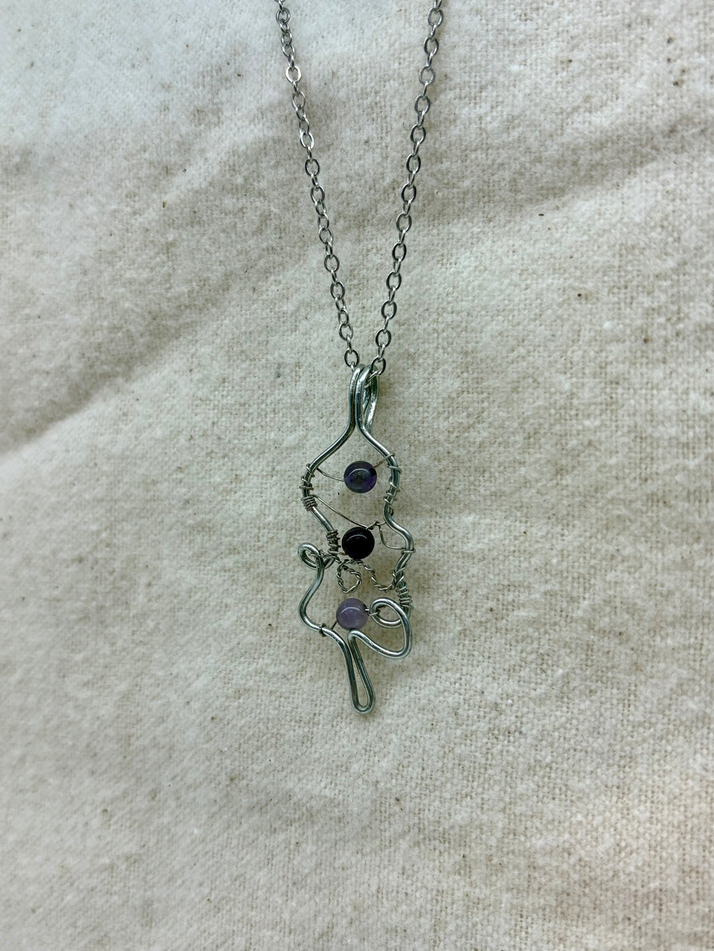 Shadowbound Amethyst Wire Woven Pendant on Chain