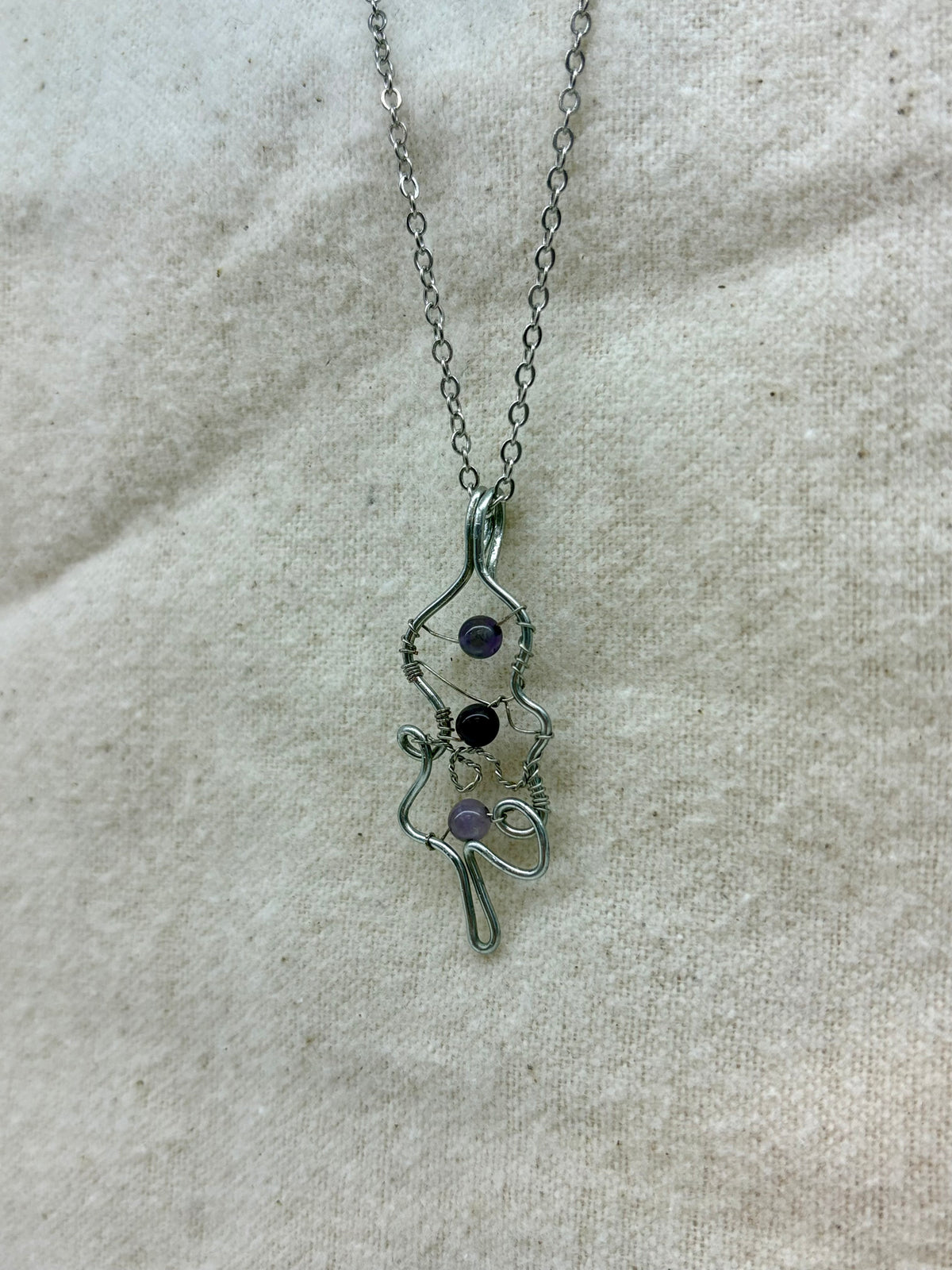 Shadowbound Amethyst Wire Woven Pendant on Chain