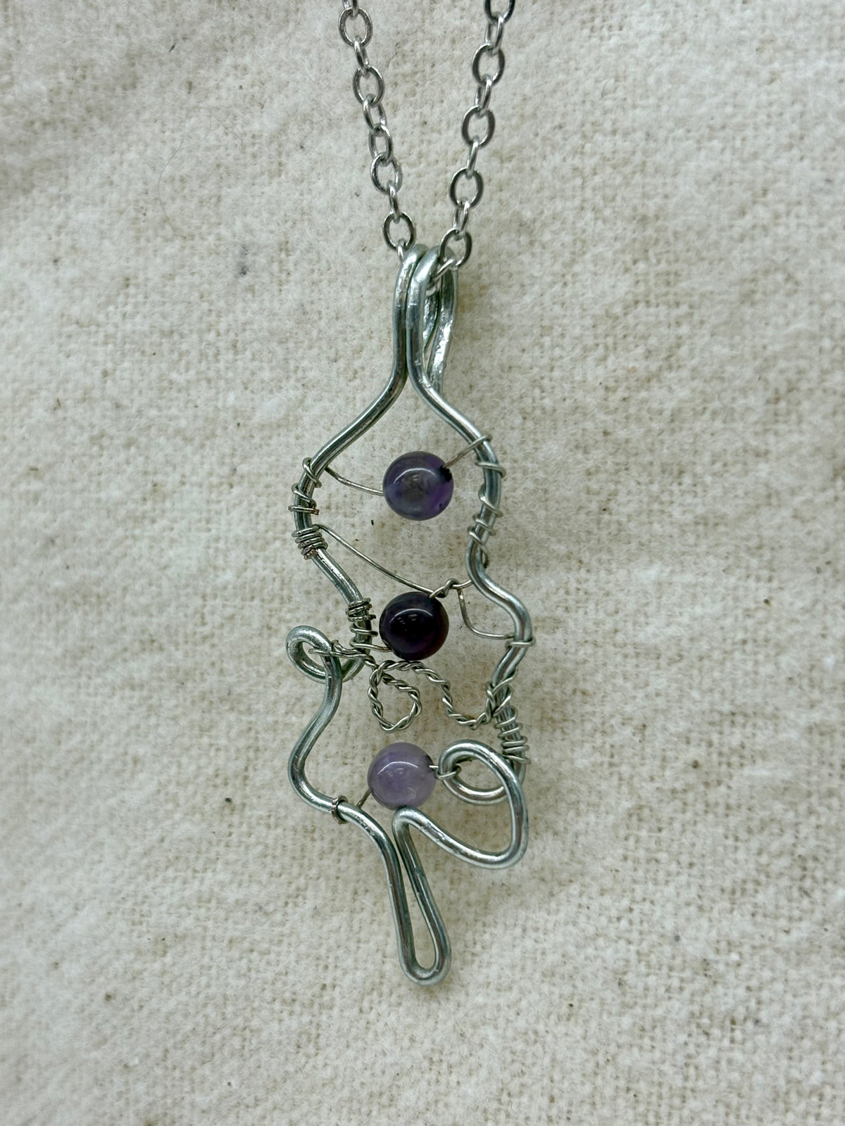 Shadowbound Amethyst Wire Woven Pendant on Chain