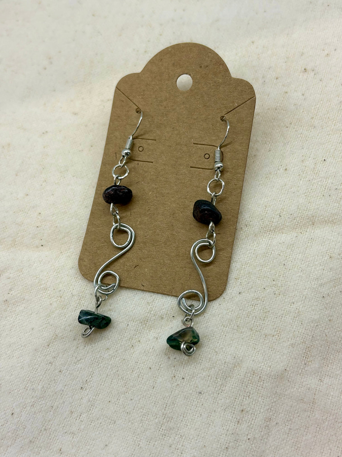 Blood & Moss Spiral Dangle Earrings