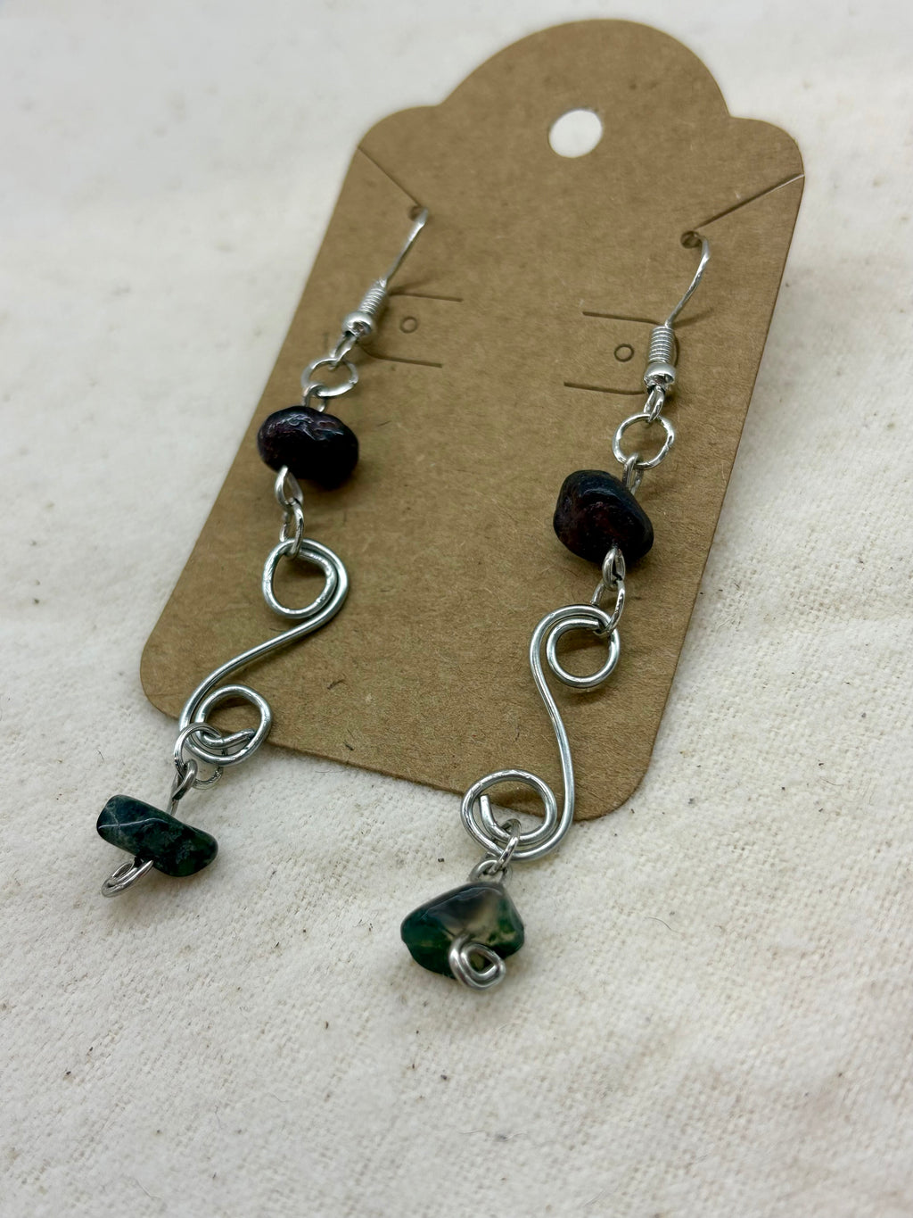 Blood & Moss Spiral Dangle Earrings