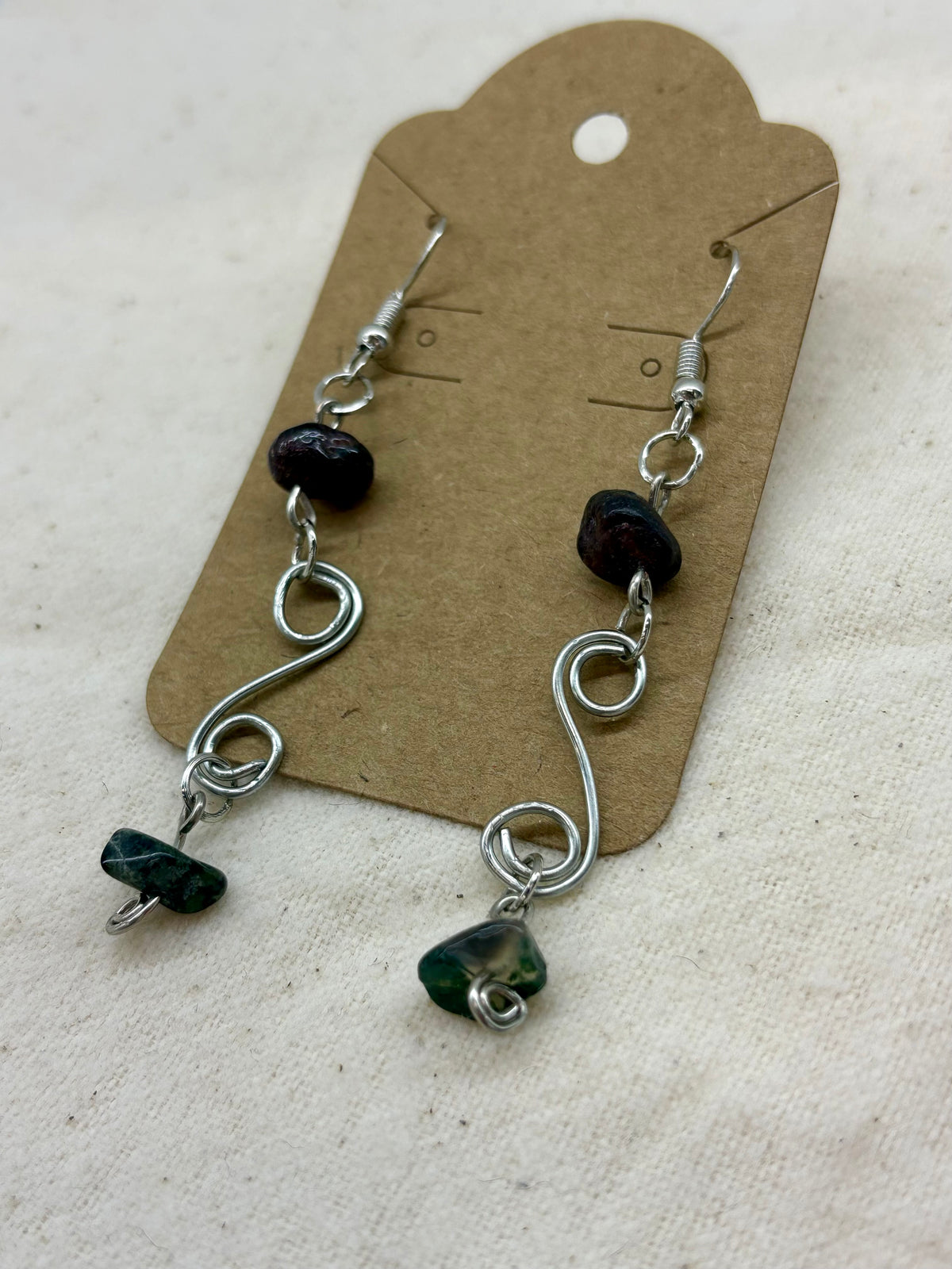 Blood & Moss Spiral Dangle Earrings