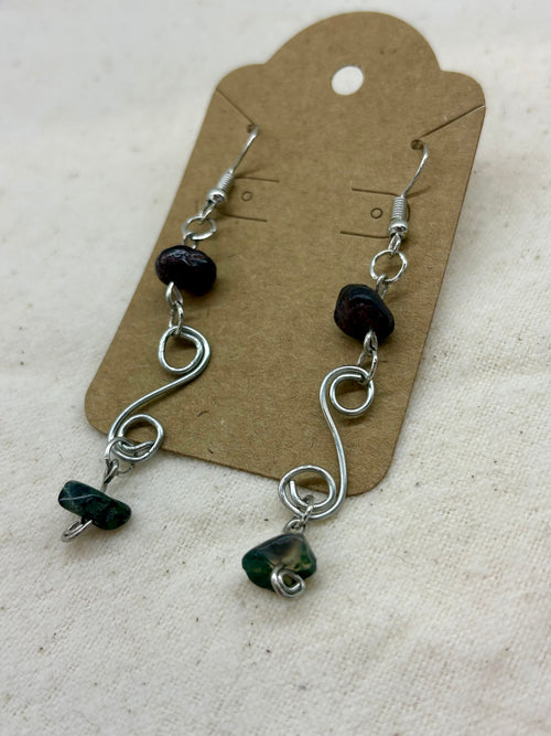 Blood & Moss Spiral Dangle Earrings