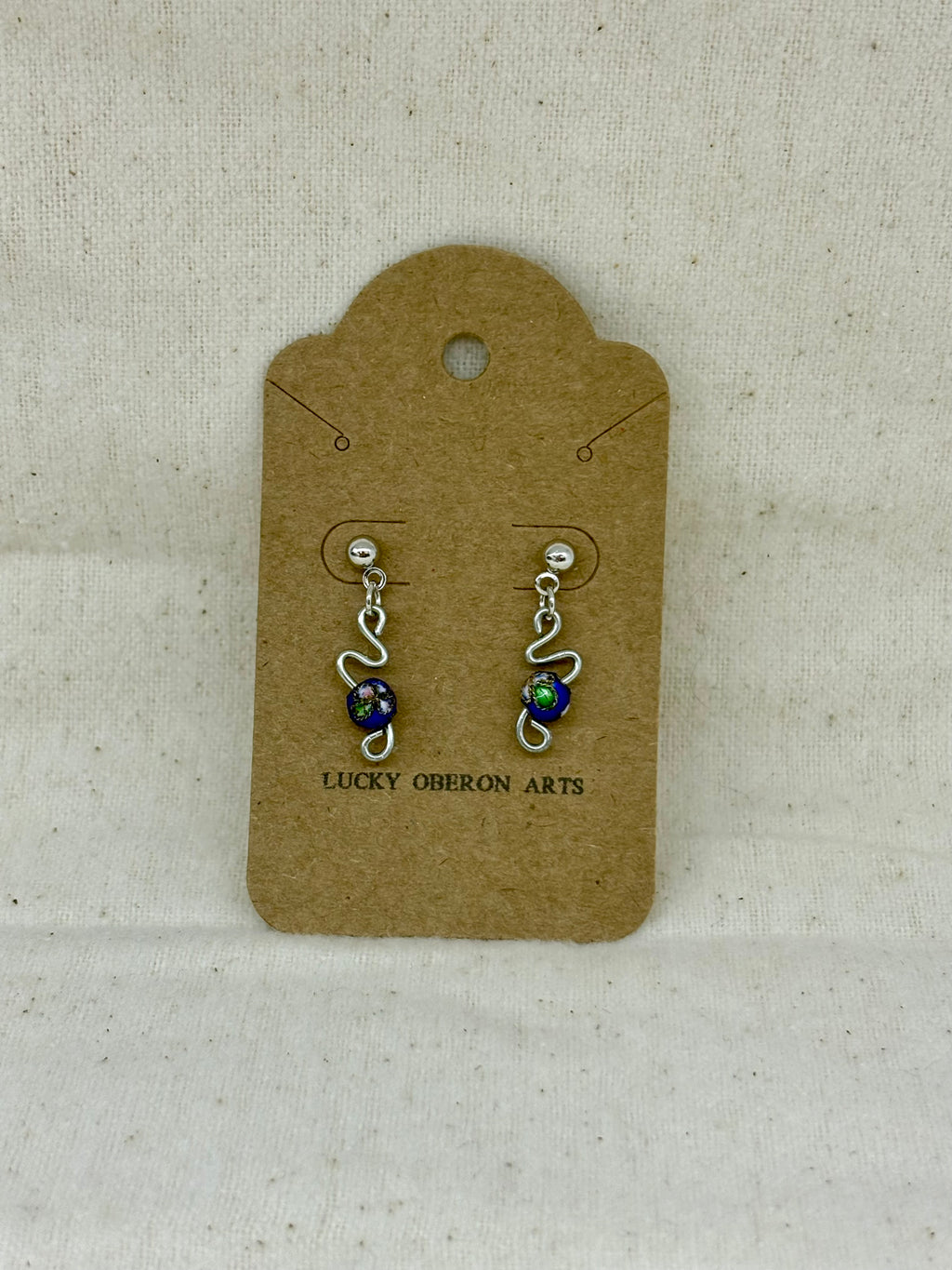 Cobalt Cloisonné Curve Drop Studs