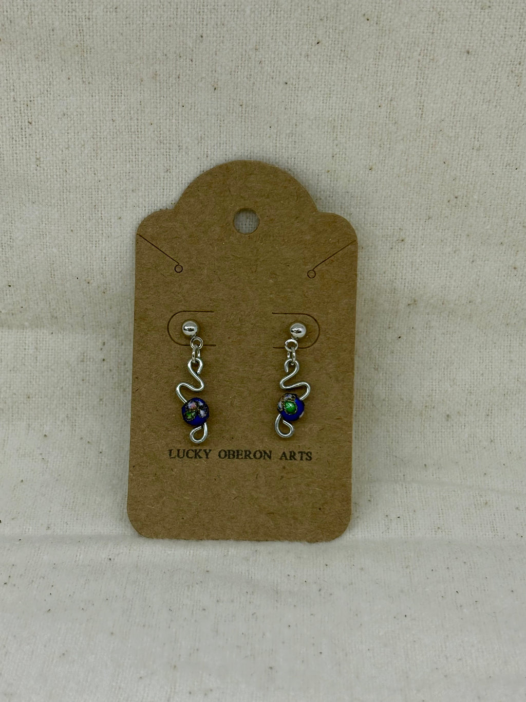 Cobalt Cloisonné Curve Drop Studs