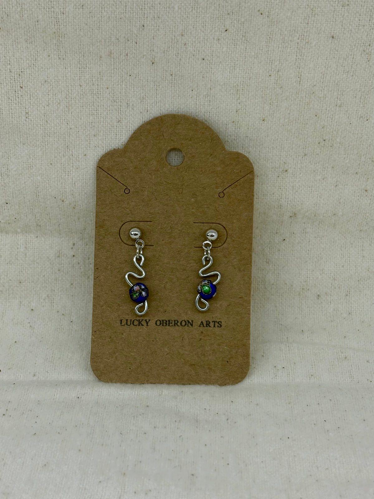 Cobalt Cloisonné Curve Drop Studs