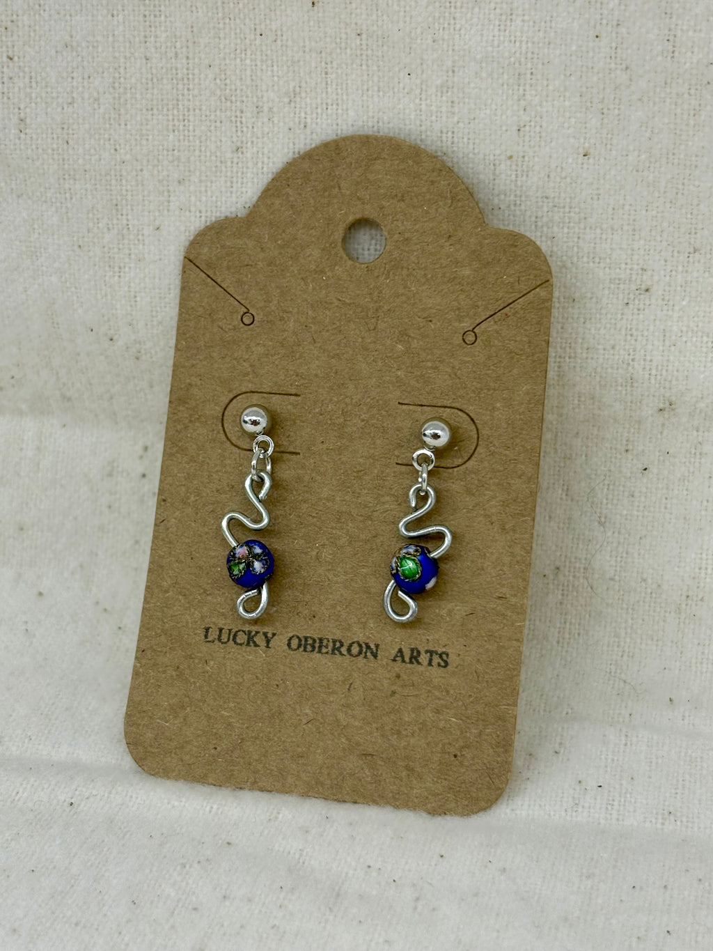 Cobalt Cloisonné Curve Drop Studs