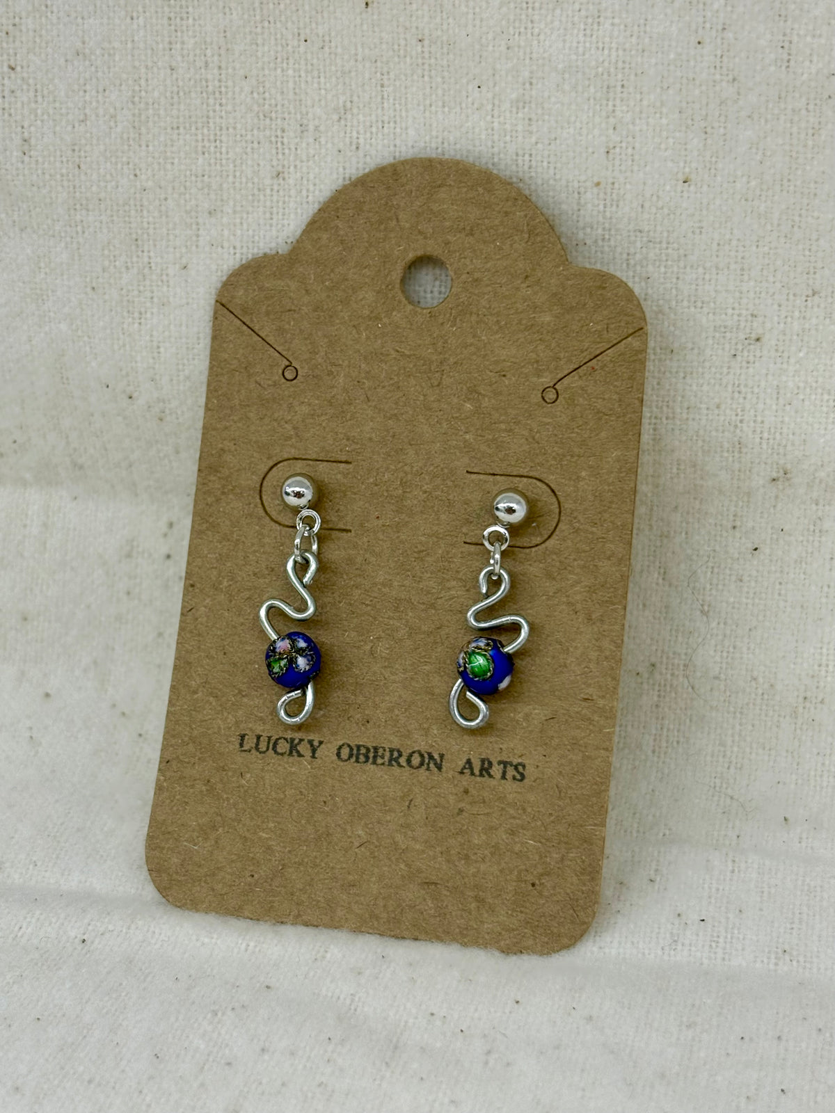 Cobalt Cloisonné Curve Drop Studs